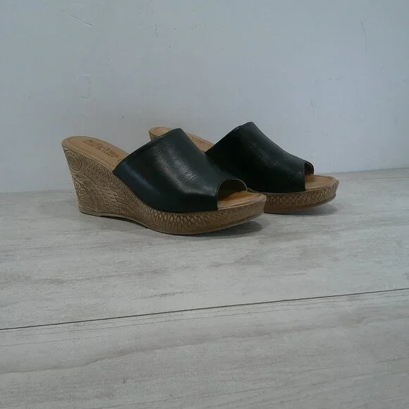 Bella Vita Sexy Black Leather Made in Italy Boho Wedge slide sandals Size 12 W - Picture 9 of 11